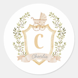 Baby Carriage Monogram C   Neutral Sticker