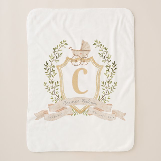 Baby Carriage Monogram "C" Nursery  Baby Blanket (Front)