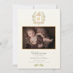Baby Carriage Monogram H Neutral Birth Announcement