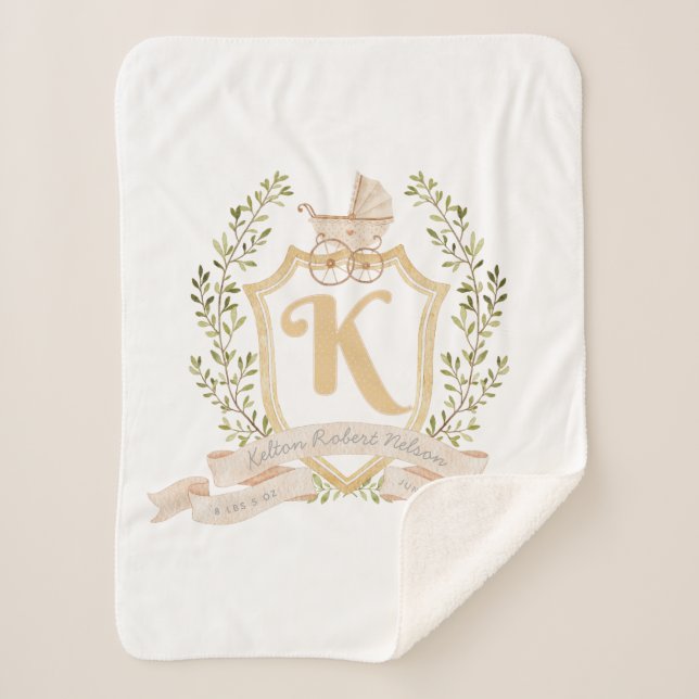 Baby Carriage Monogram "K" Nursery Sherpa Blanket (Front)