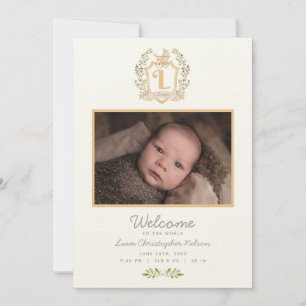 Baby Carriage Monogram L   Neutral Birth  Announcement