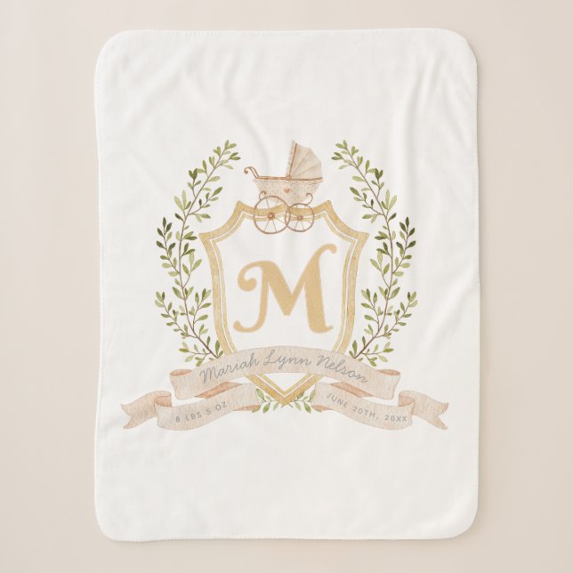 Baby Carriage Monogram "M" Nursery Sherpa Blanket (Front)