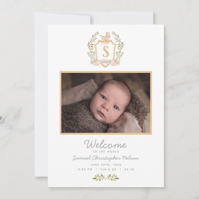Baby Carriage Monogram S | Neutral Birth Announcement (Front)
