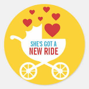 Baby Carriage New Ride Shower Gift Classic Round Sticker