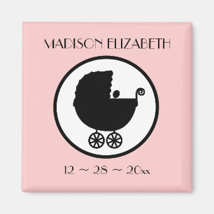 Baby Carriage Silhouette Birth Announcement Magnet