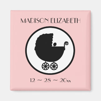 Baby Carriage Silhouette Birth Announcement Magnet