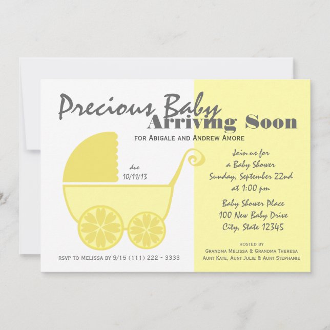 Baby Carriage Yellow and Grey Invitation (Front)