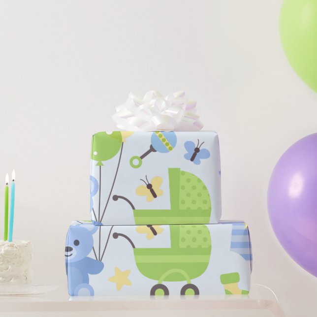 Baby Carrier- Boy Baby Shower Wrapping Paper (Party Gifts)