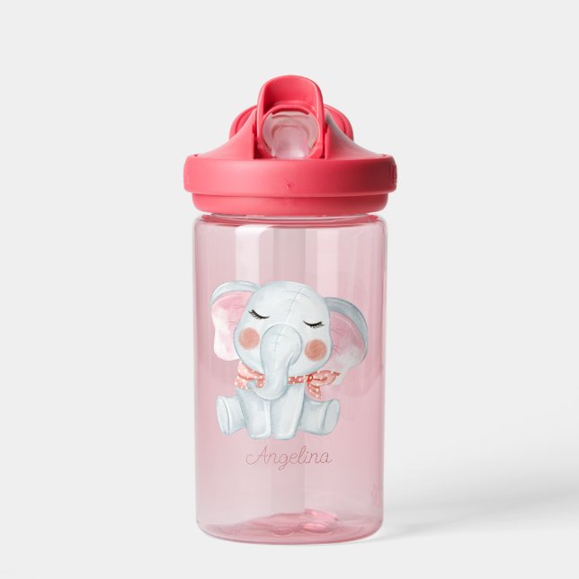 Baby Cartoon Elephant Personalized Water Bottle (Front)