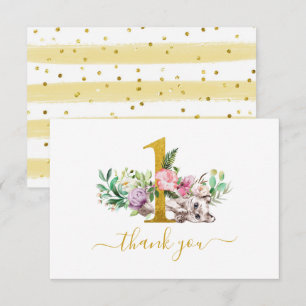 Baby Cat and Flowers 1st Birthday Thank You Card