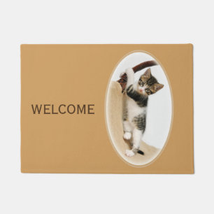 Baby cat, cute kitten climbing, Welcome Doormat