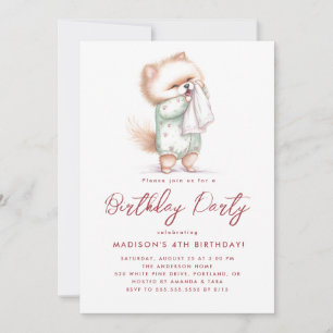Baby Cat In Pyjamas Birthday Party Invitation