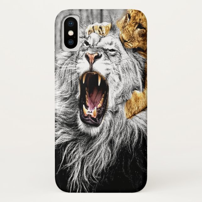 Baby cat on top of large lions head Case-Mate iPhone case (Back)