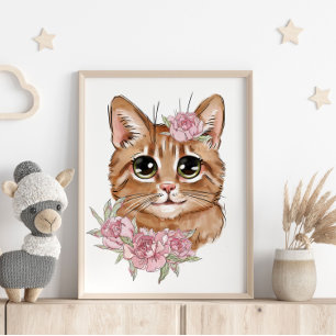 Baby Cat Rose Animal Poster Wall Print