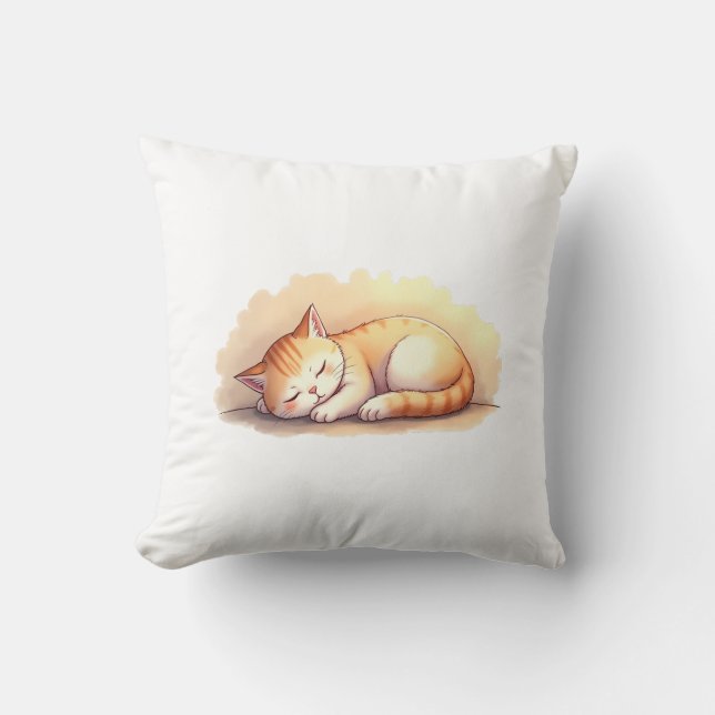 Baby Cat Sleeping Throw Pillow (Front)
