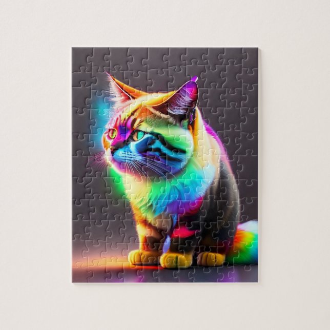 Baby Cat With Neon Lights, Cat Jigsaw Puzzle (Vertical)