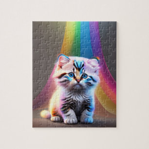 Baby Cat With Rainbow Colours Neon Lights, Cat Jigsaw Puzzle