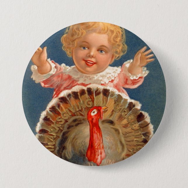 Baby Chasing Tom Turkey Vintage Button (Front)