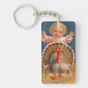 Baby Chasing Tom Turkey Vintage Keychain