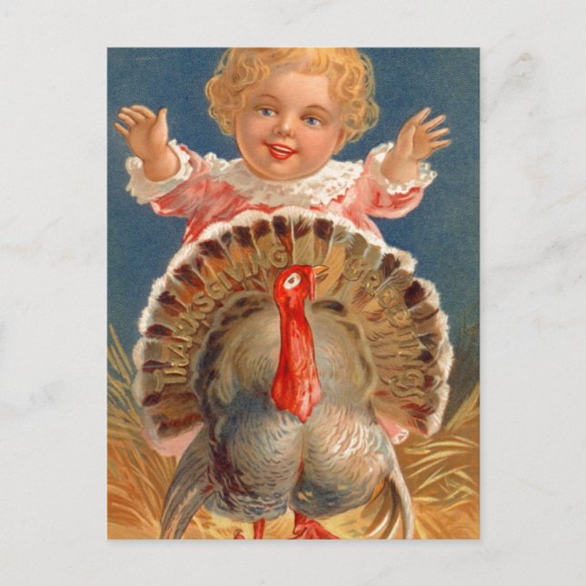 Baby Chasing Tom Turkey Vintage Postcard (Front)