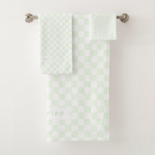 Baby Checkerboard Pastel Green White Bath Towel Set