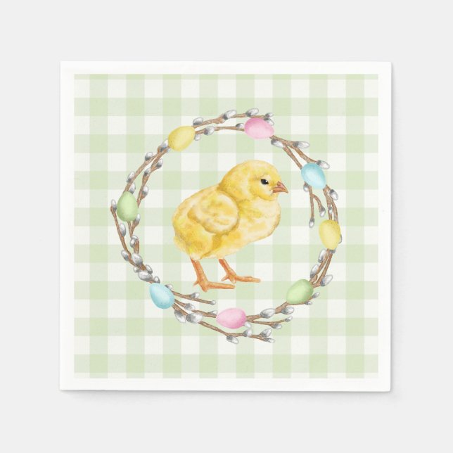 Baby Chick And Pastel Willow Wreath Easter Napkin (Front)
