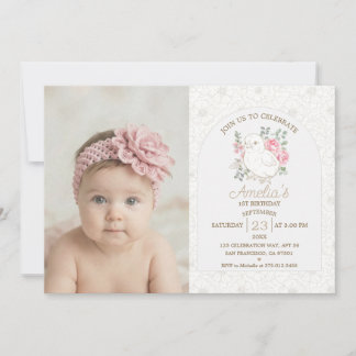 Baby Chick Birthday Spring Floral Theme Invitation