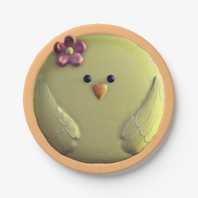 Baby chick cute yellow and pink paper plate (Front)