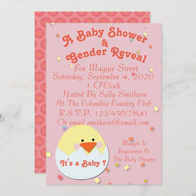 Baby Chick on Shower & Gender Reveal Invitation (Front/Back)