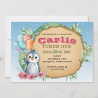 Baby Chick Penguin Birthday Invitation