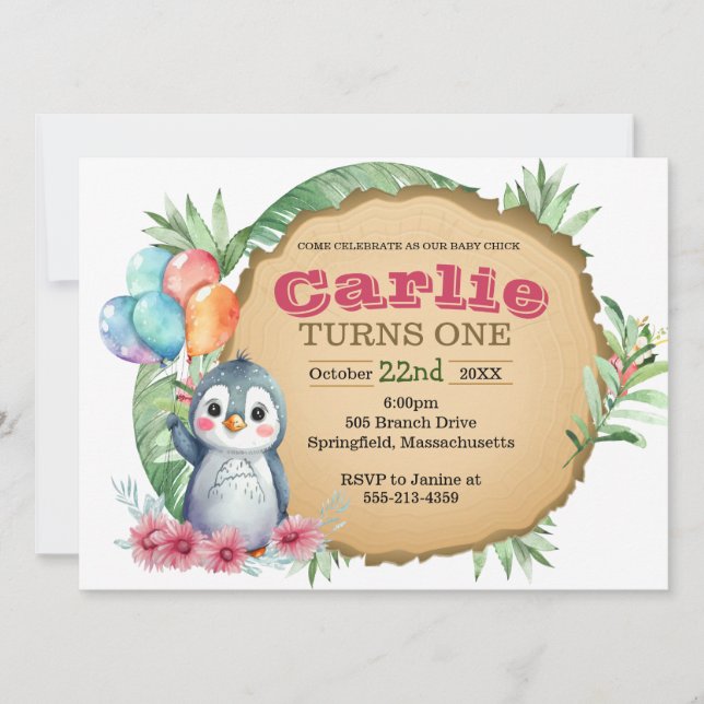 Baby Chick Penguin Invitation d'anniversaire (Devant)