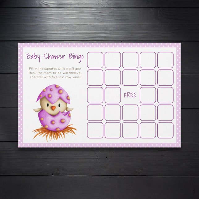 Baby Chicken Hatching Pink Baby Shower Bingo Card (Creator Uploaded)