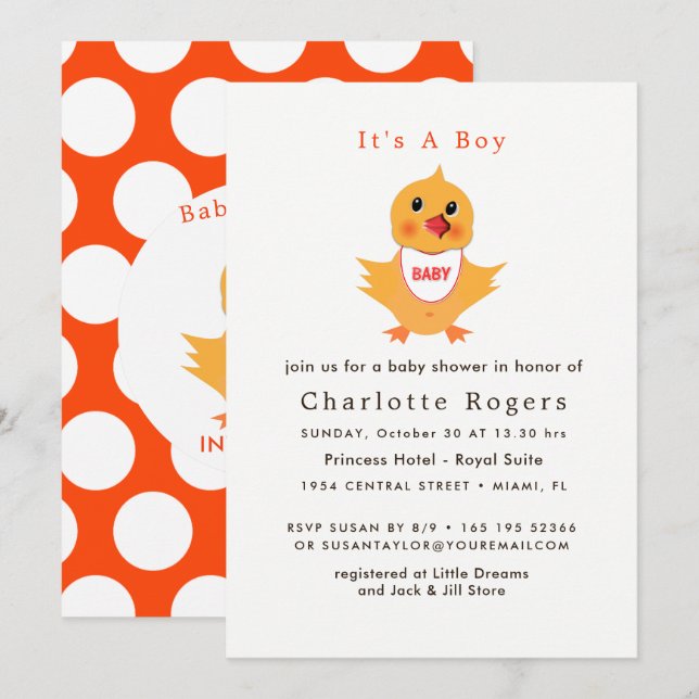 Baby Chicken Yellow Chick Cute Baby Shower Invitation (Front/Back)