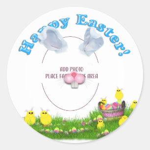 Baby Chicks Easter Basket Photo Frame Classic Round Sticker