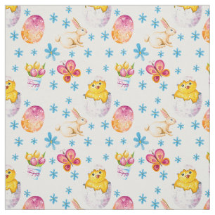 Baby Chicks Easter Eggs Pink Butterflies Fabric