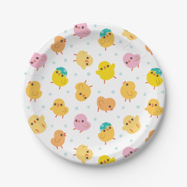 Baby Chicks Polka Dots Pattern Paper Plate (Front)