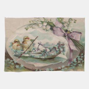Baby Chicks Rowing Vintage Easter Kitchen Towel