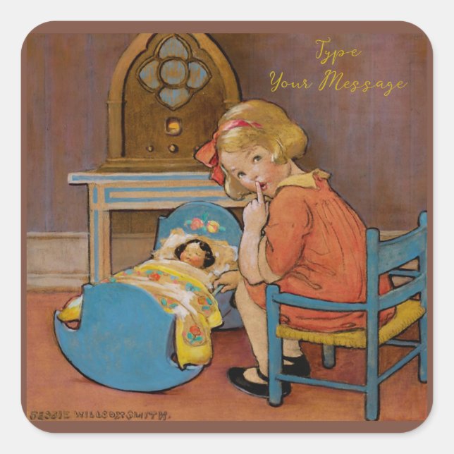 Baby Child Illustration Vintage Art | Square Sticker (Front)