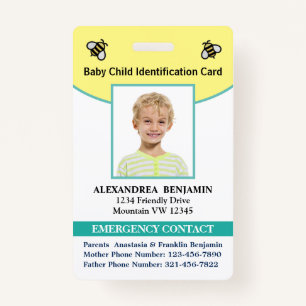 Baby Child Photo Name ID Identification Card  Badge