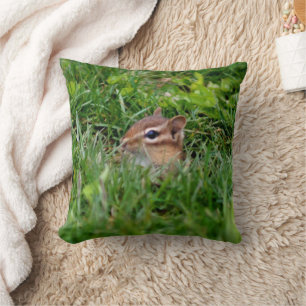 Baby Chipmunk Peeking Nature Wildlife Throw Pillow