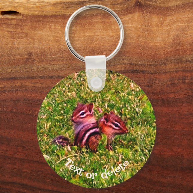 Baby Chipmunks Animal Art Personalized Keychain (Front)