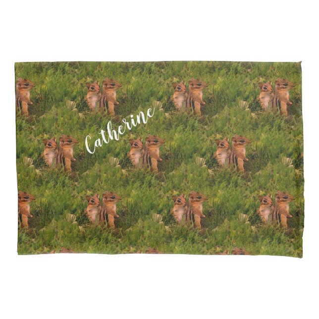 Baby Chipmunks Animal Art Personalized Pillowcase (Front)