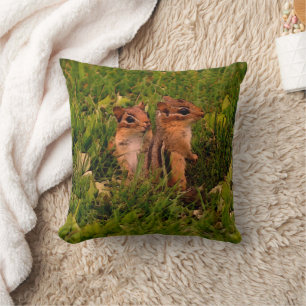 Baby Chipmunks Nature Art  Throw Pillow