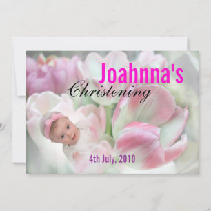Baby Christening Invitation Pink Flowers