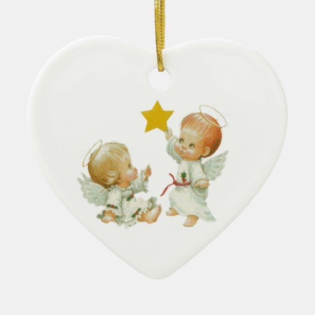 Baby Christmas Angels Ceramic Ornament (Front)