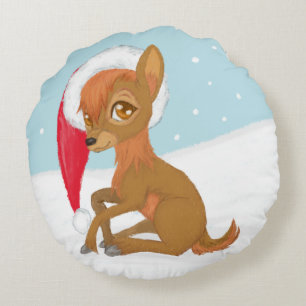 Baby Christmas Reindeer Round Pillow