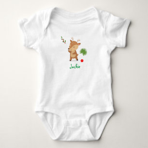 Baby Christmas Reindeer With Flowers and Holly Bodysuit