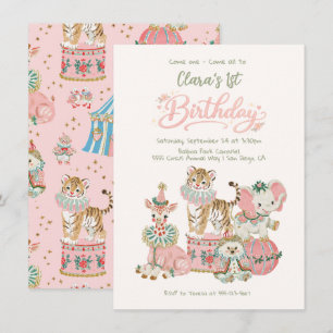 Baby Circus Animals Birthday Party Invitation