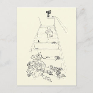 Baby Climbing the Stairs Drawing Funny Family Art Postcard
