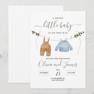 Baby Clothes Baby Shower Invitation, Baby Boy Invitation